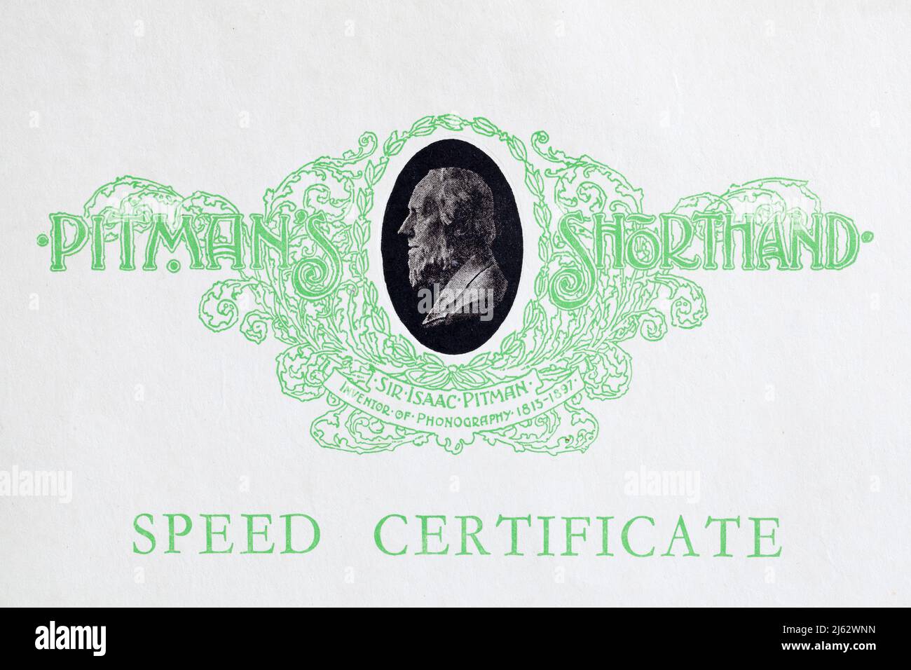 Pitmans Shorthand Certificate Stock Photo
