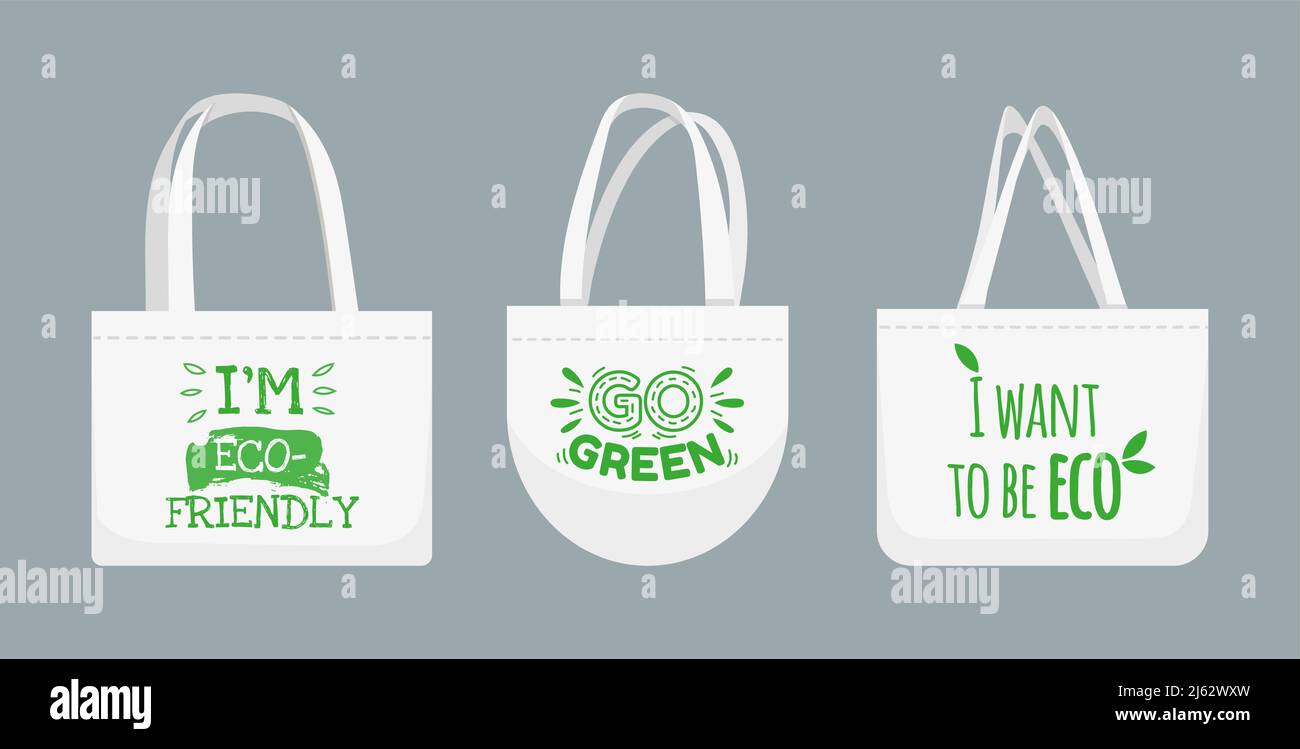 Eco friendly fabric bag collection, cotton material Stock Vector