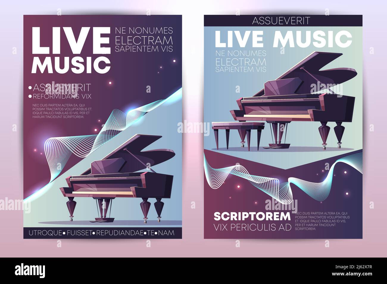 Classical or jazz music festival, symphonic orchestra live concert, piano virtuoso performance modern design promo poster, flyer cartoon vector vertic Stock Vector