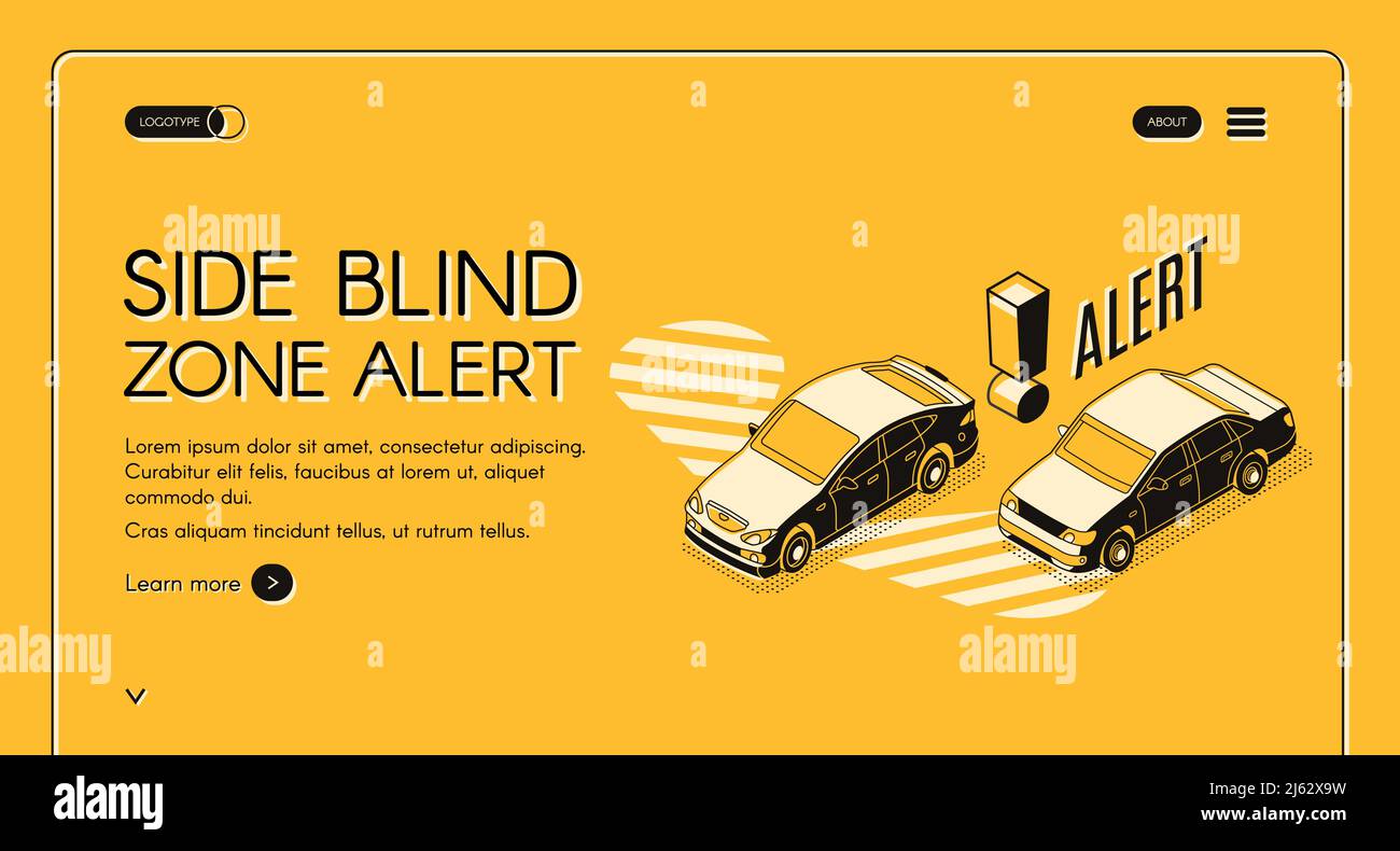 Side blind zone alert web banner, Internet site template with cars moving in traffic, one near other on dangerously small distance. Modern road safety Stock Vector
