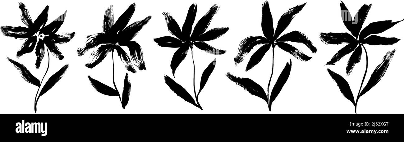 Silhouettes of lily flowers isolated on white. Stock Vector