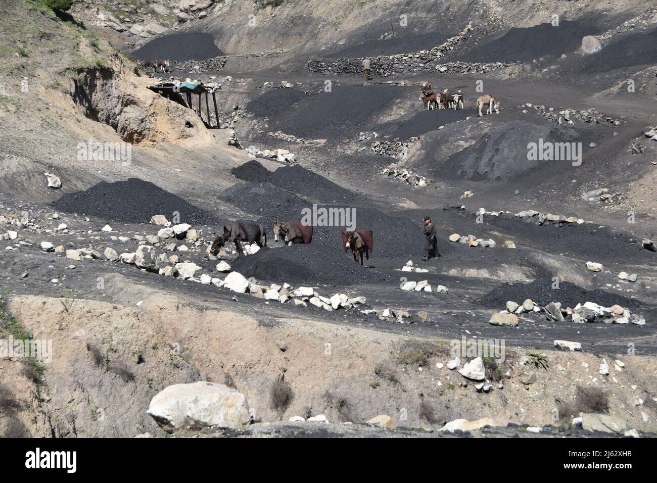 Baghlan, Afghanistan. 26th Apr, 2022. People work in a coal mine in Baghlan Province, Afghanistan, April 26, 2022. TO GO WITH 'Afghan economic commission meets on private sector, prioritizes power supply' Credit: Mehrab Ibrahimi/Xinhua/Alamy Live News Stock Photo