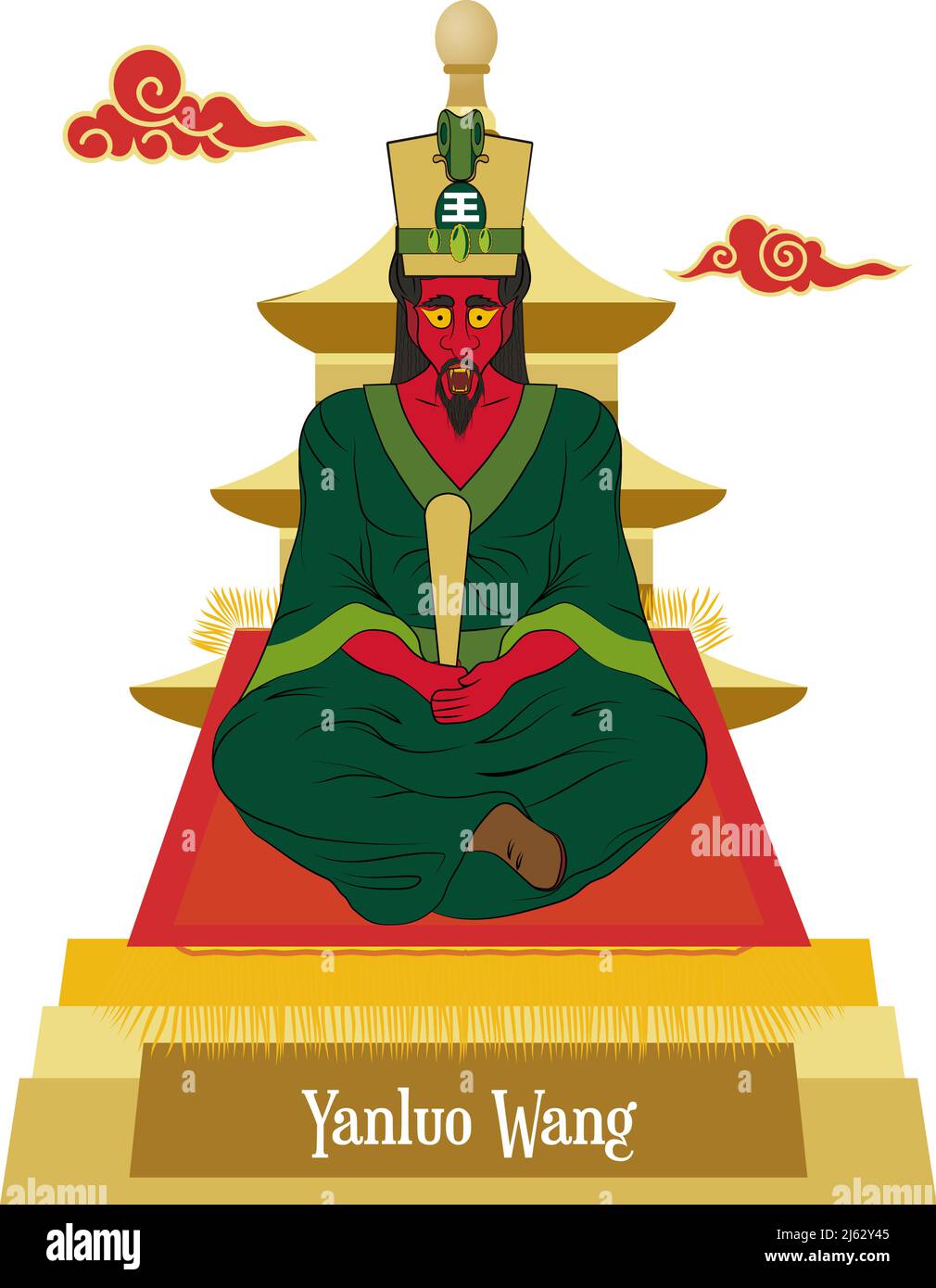 Isolated illustration vector of mythical Chinese god Yanluo Wang, god of the underworld. Stock Vector
