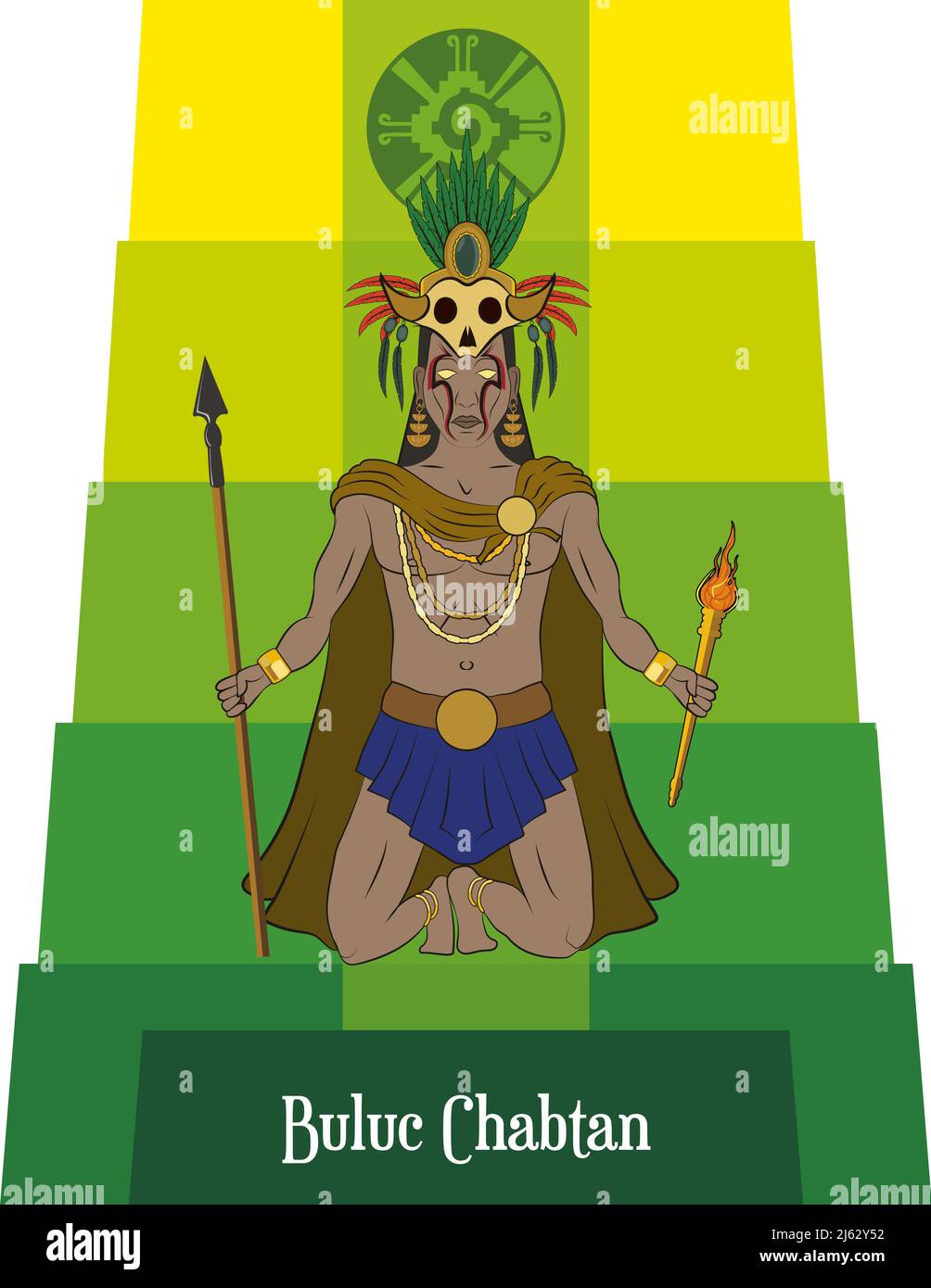 Illustration vector isolated of Mayan mythology, gods buluc chabtan Stock Vector