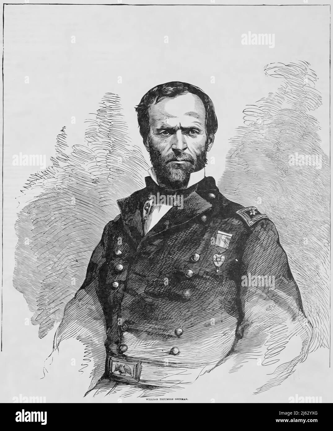 Portrait of William Tecumseh Sherman, Union Army General in the American Civil War. 19th century illustration Stock Photo