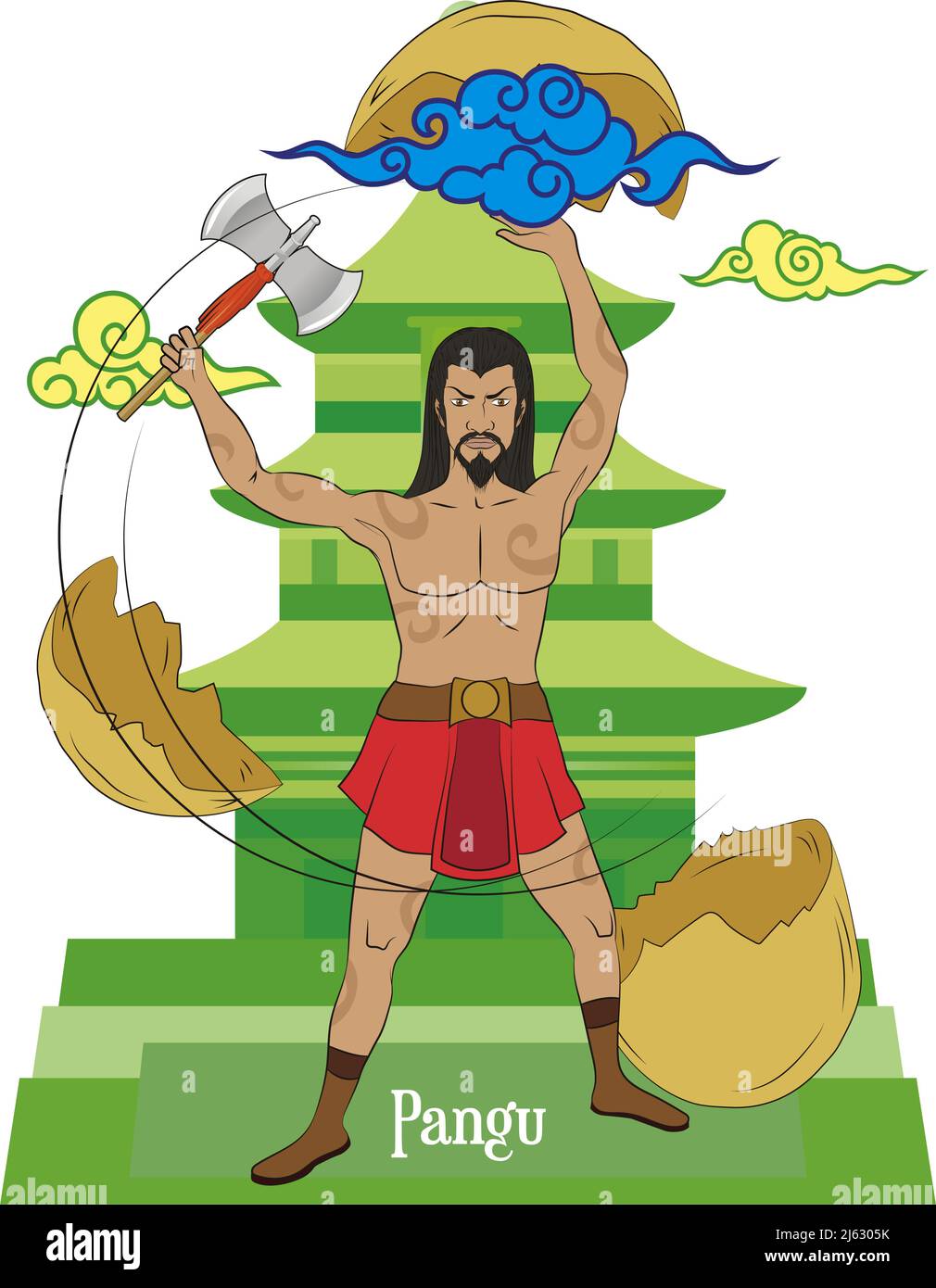 Isolated illustration vector of mythical Chinese god, Pangu, chief and creator god. Stock Vector