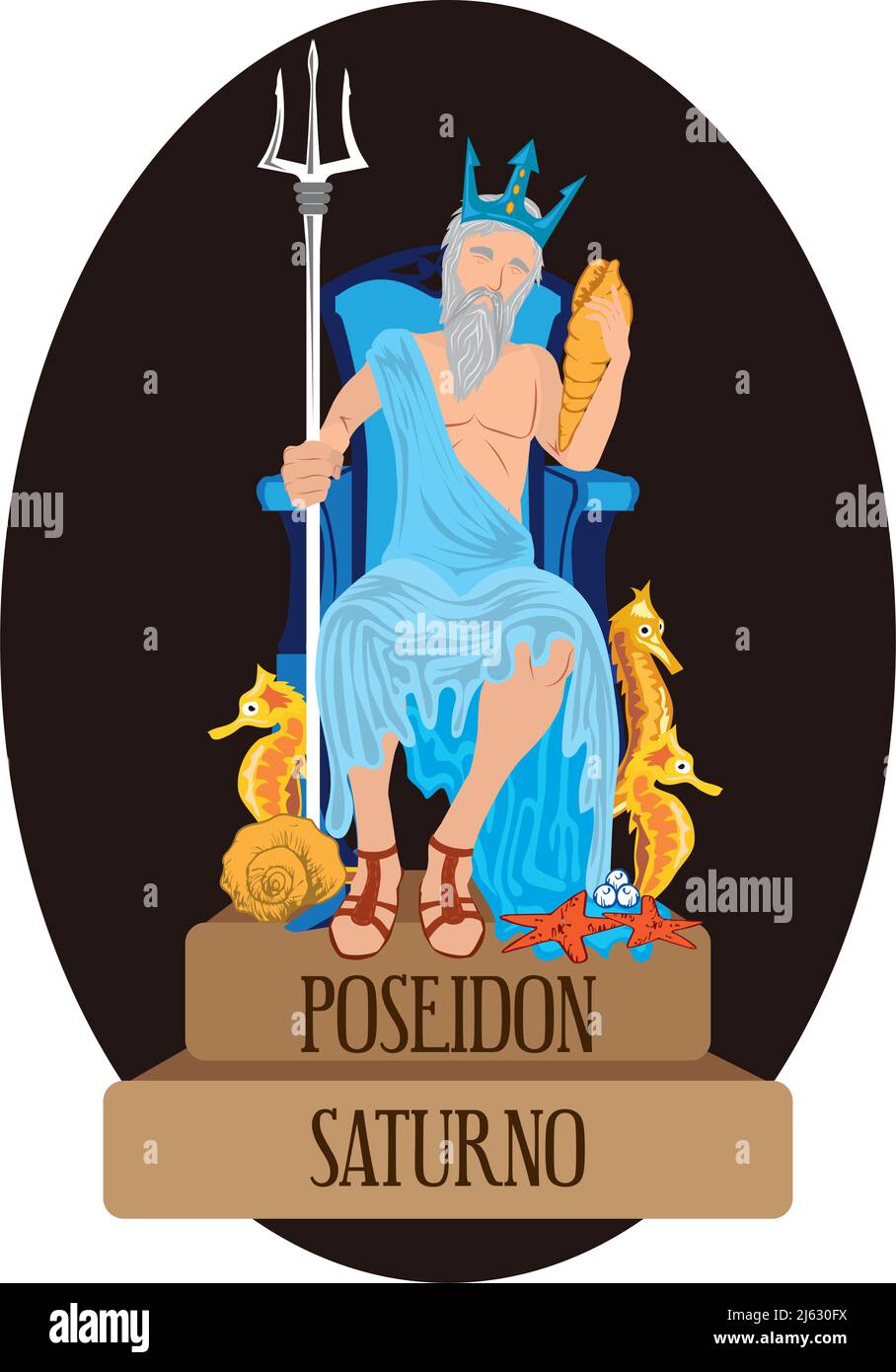 Illustration vector isolated of Roman and Greek gods, Poseidon, Saturno Stock Vector