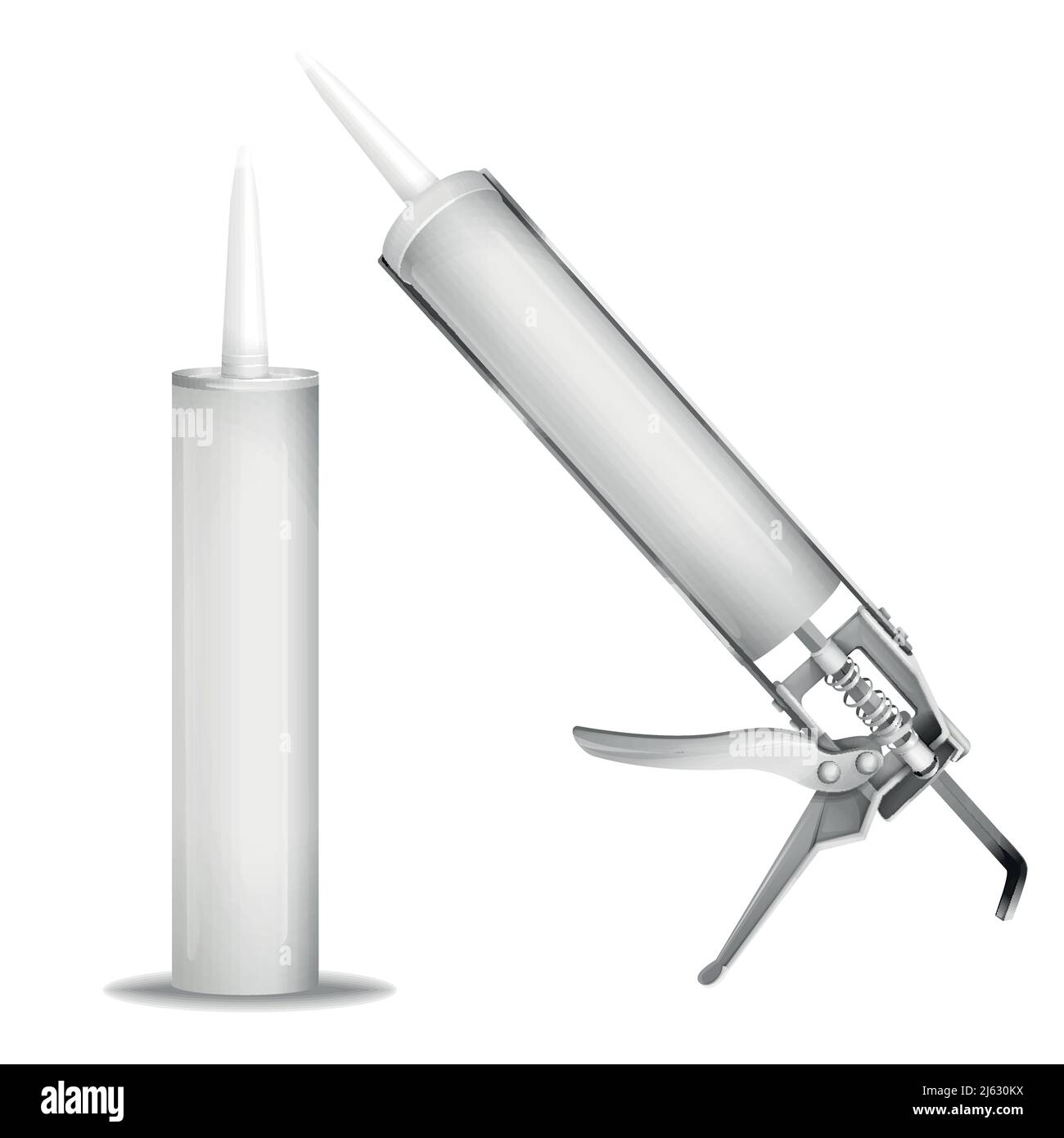 Silicone gun vector illustration of 3d sealant gun tool. Realistic