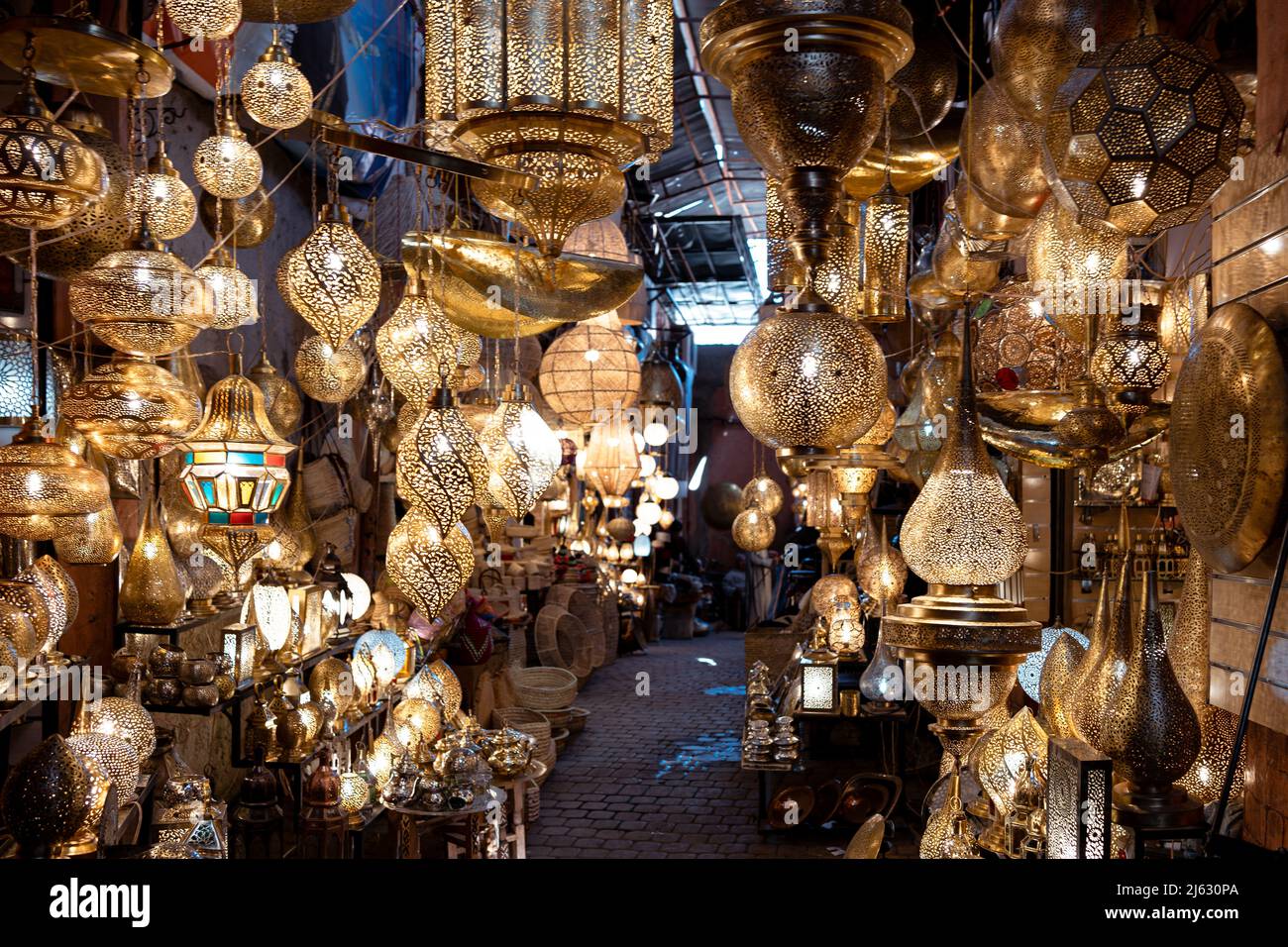 Lighting lantern and lamp hanging in the market at Marrakech