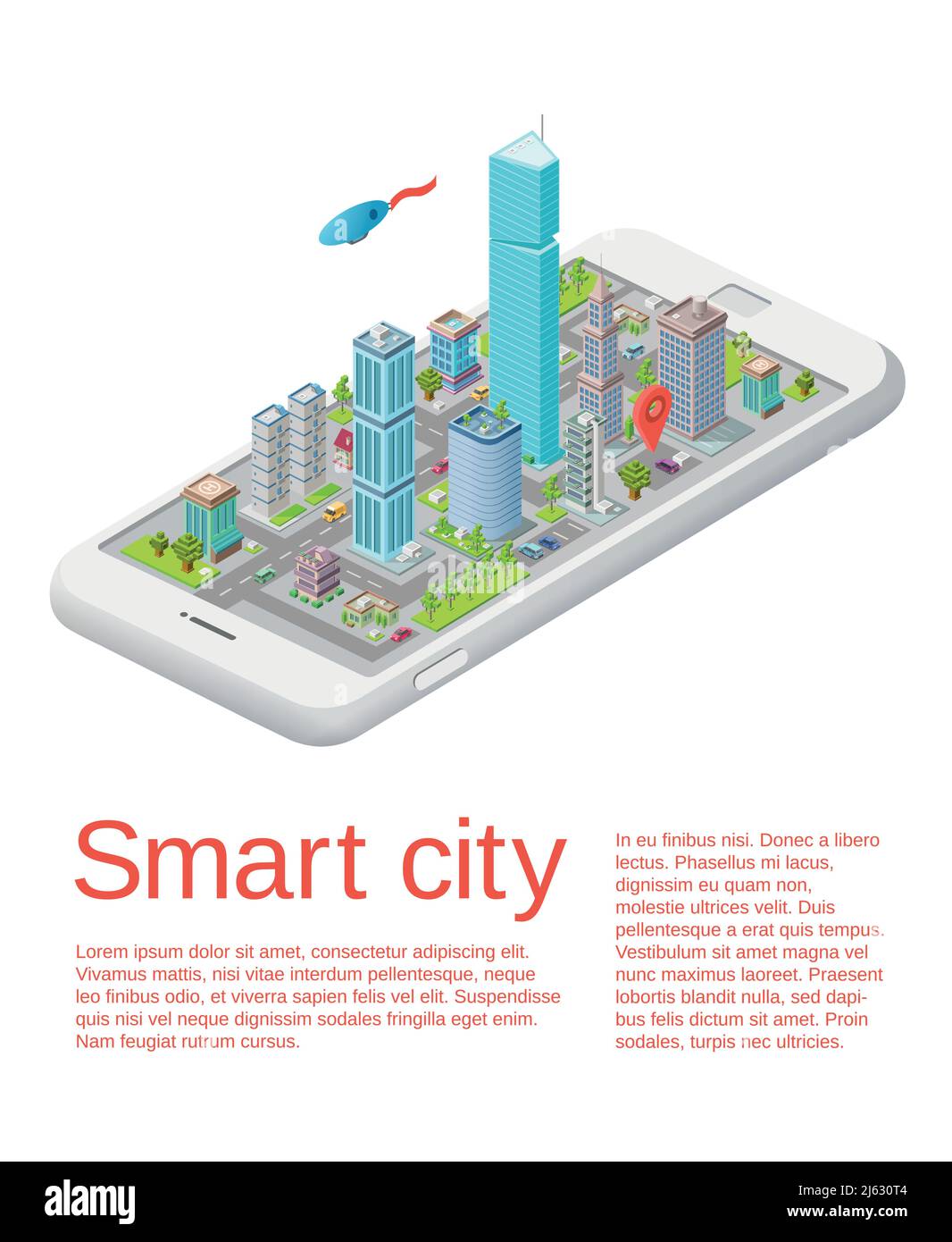 Vector isometric smart city concept 3d buildings, street roads with ...