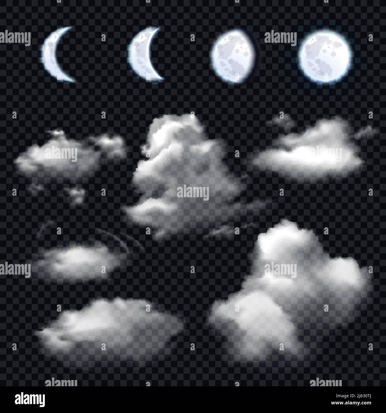 Different Phases Of Moon On Transparent Background Vector Stock