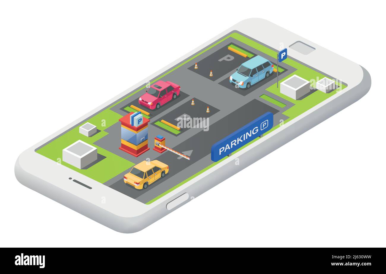 Vector smart parking concept with parking lot with cars vehicle carpark 