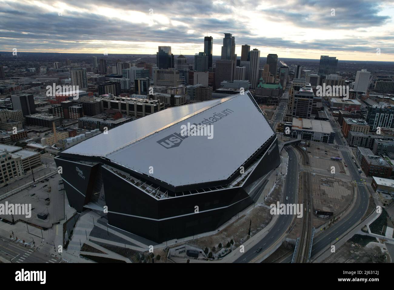 An aerial view of US Bank Stadium, the home of the Minnesota Vikings