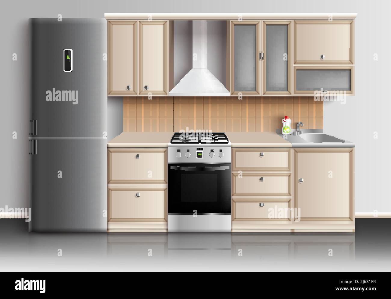 Kitchen furniture realistic interior composition with closed kitchen