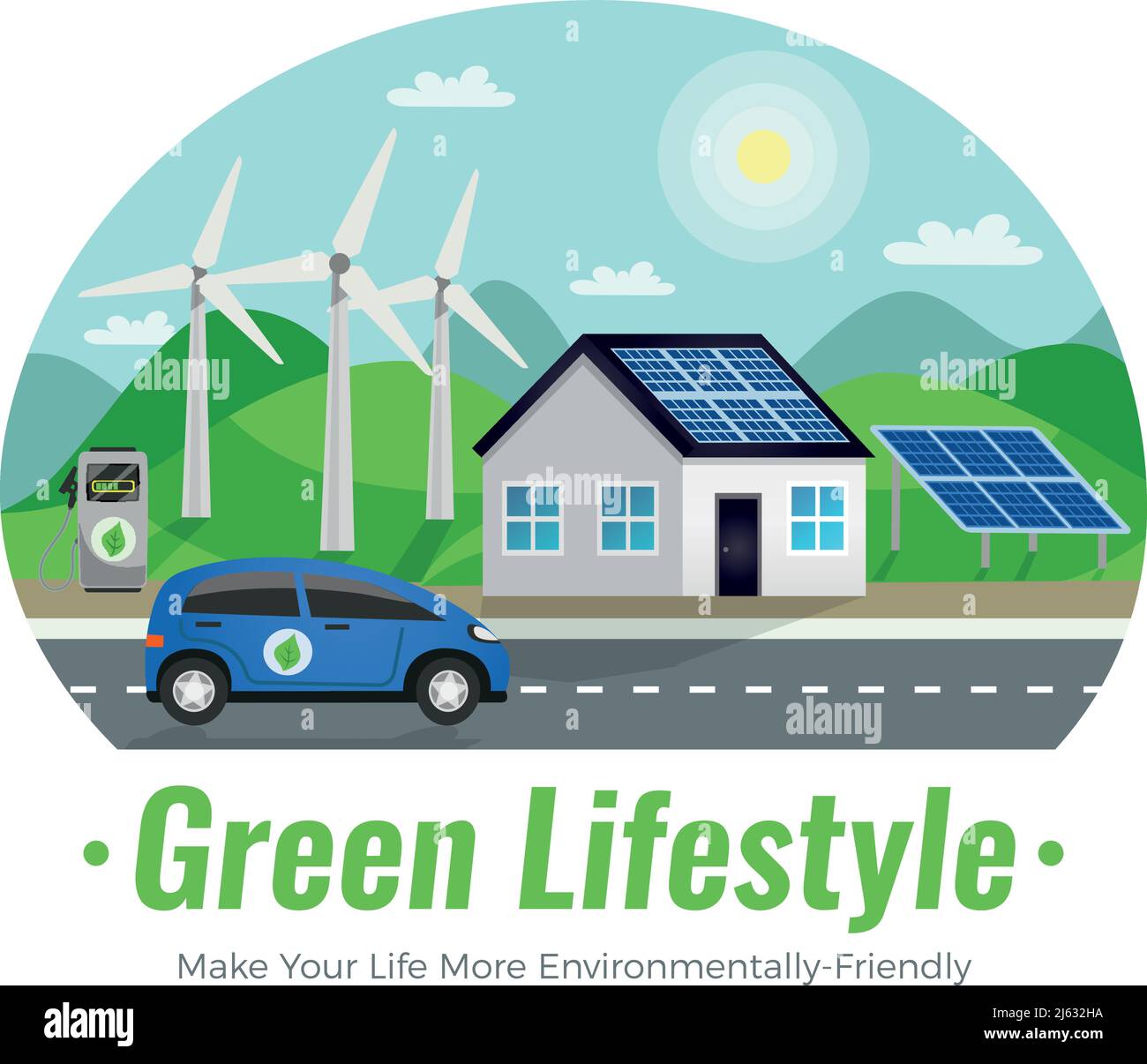 Ecology Colored Composition With Green Lifestyle Make Your Environmentally Friendly Headline And 