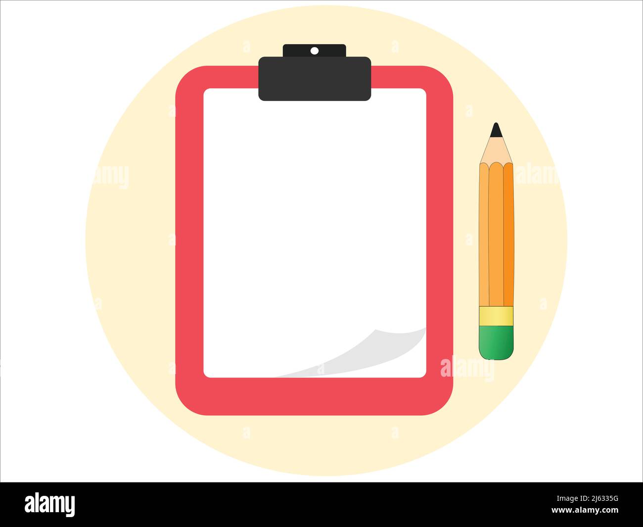 illustration of blank paper on clipboard near pencil,stock illustration Stock Vector
