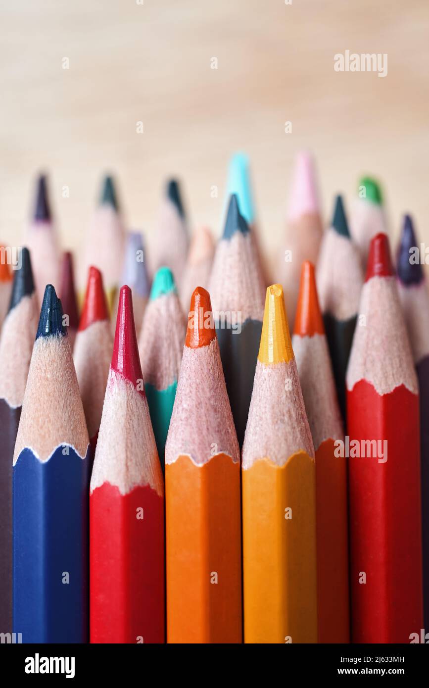 Close-up view of the colored pencils Stock Photo