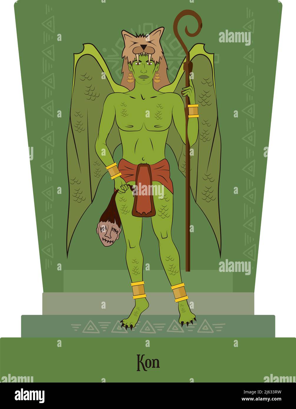 Illustration vector isolated of Inca, Mythical God Kon, Rain god, fire god. Stock Vector