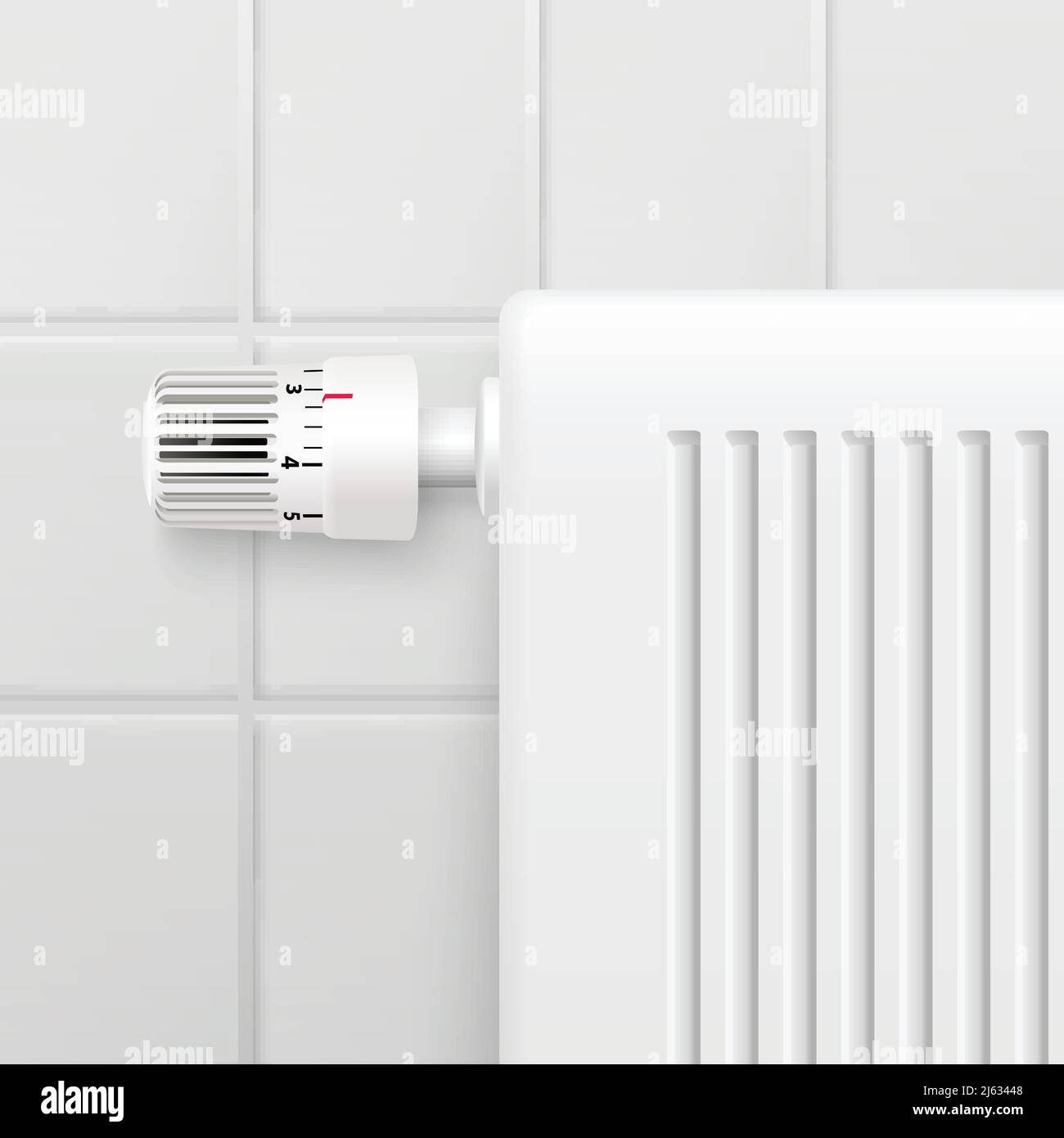 Hot water heating radiator temperature control knob closeup realistic