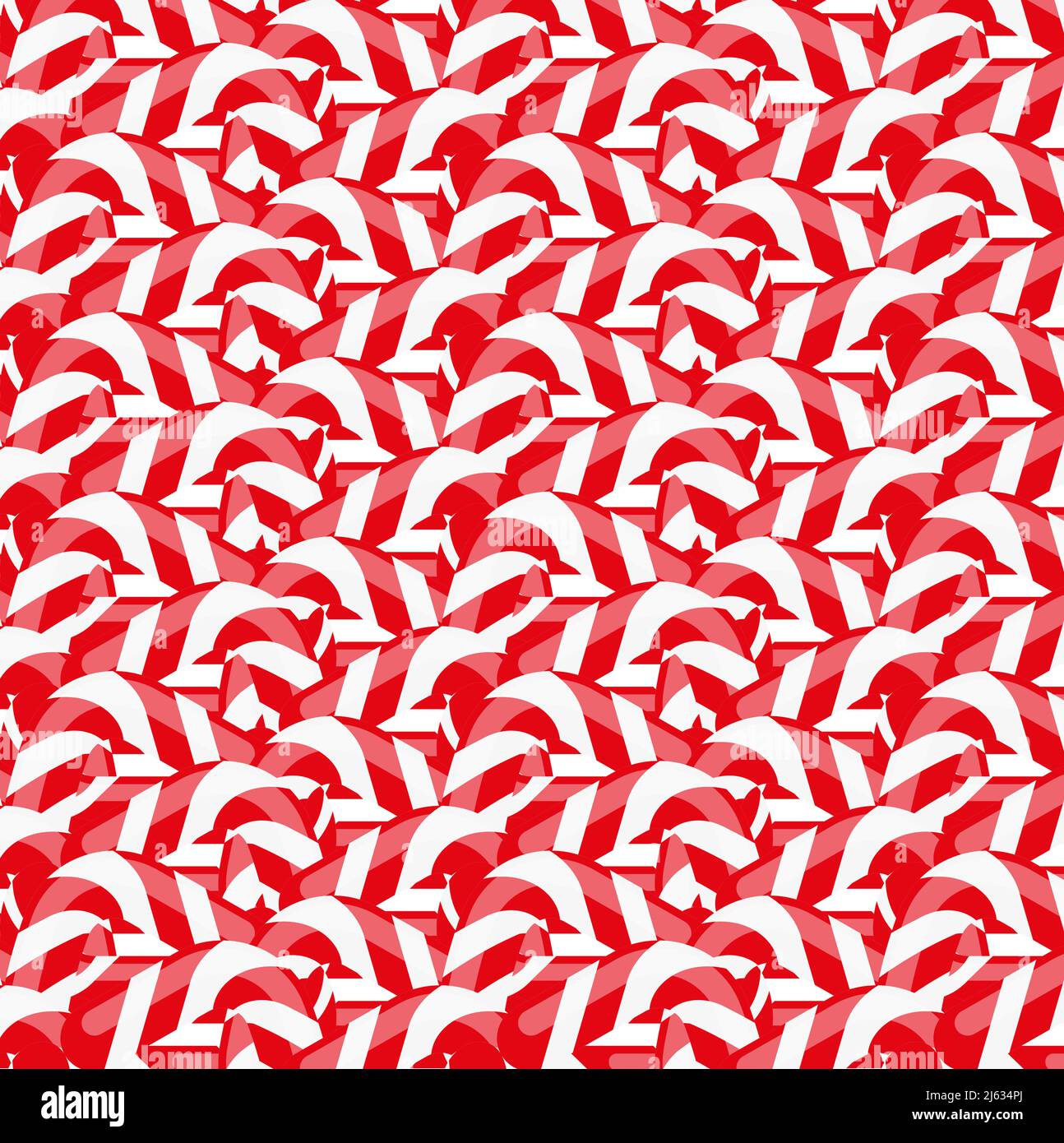 Abstract Red Stripe and curve seamless vector pattern. Stock Vector