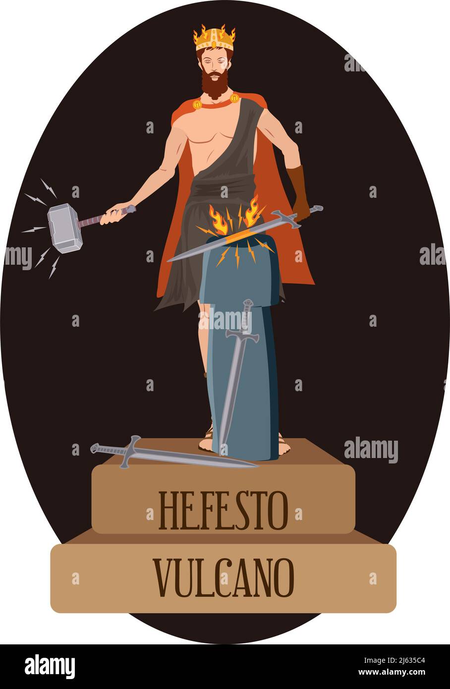 Illustration vector isolated of Roman and Greek gods, Hefesto, Vulcano Stock Vector