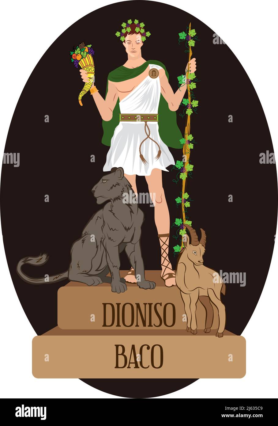 Illustration vector isolated of Roman and Greek gods, Dionysus, Baco Stock Vector