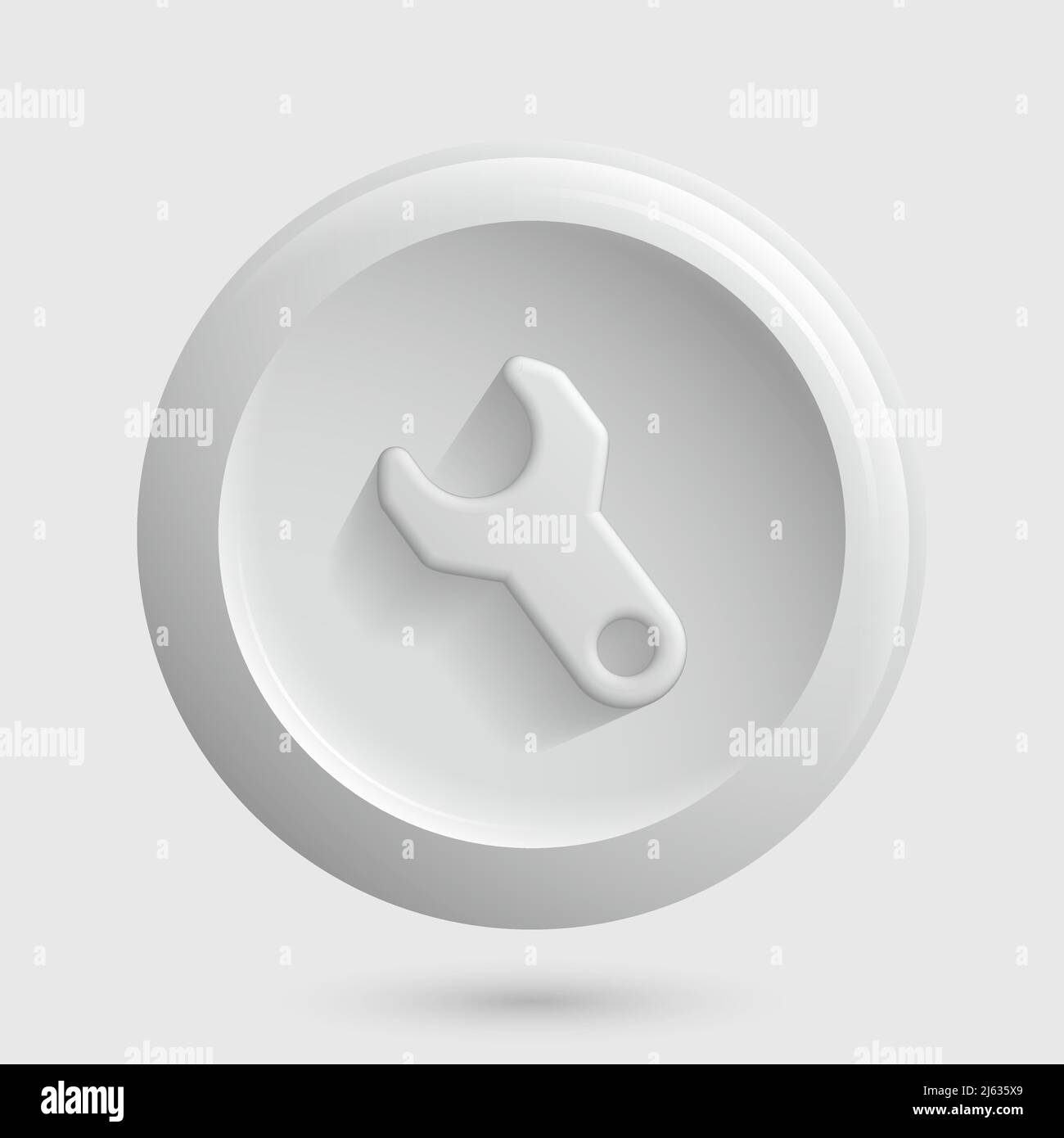 White Wrench Settings Icon. 3D Design for Isolated Button. Vector ...