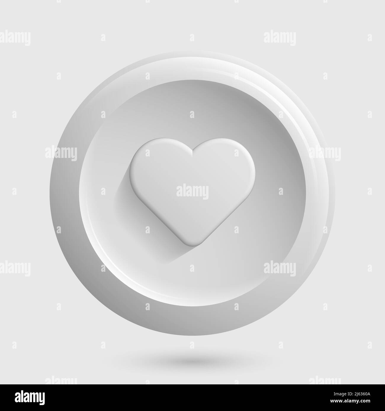 Isolated Like Icon. White 3D Heart Button in Round Shape. Vector illustration Stock Vector