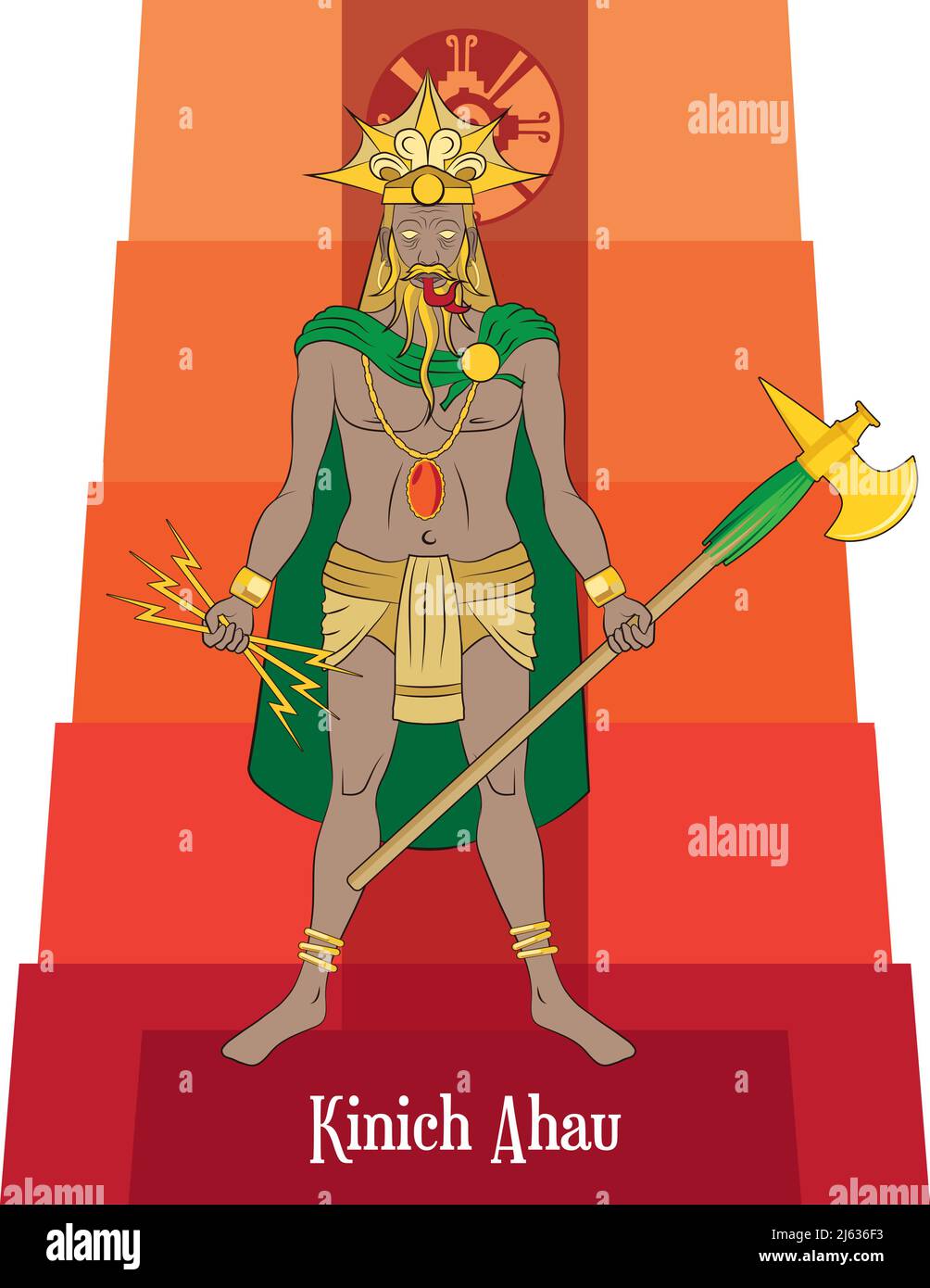 Illustration vector isolated of Mayan god mythology, Kinich Ahau Stock Vector
