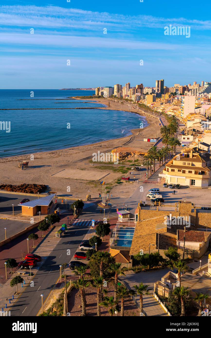 El Campello Spain view of town beach and seafront with blue sea and sky Costa Blanca Stock Photo