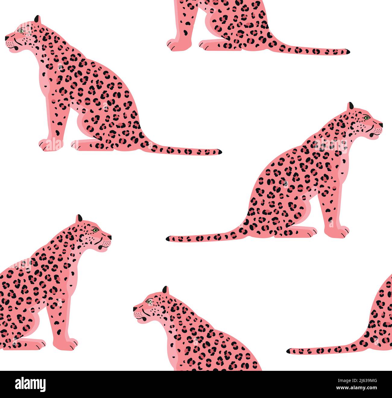 Vector seamless pattern of pink flat sitting leopard isolated on white ...