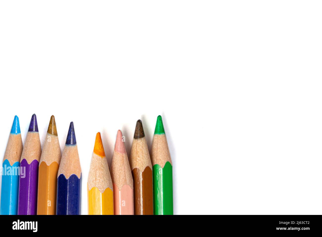 Colorful crayons isolated on white background. Top view Stock Photo - Alamy