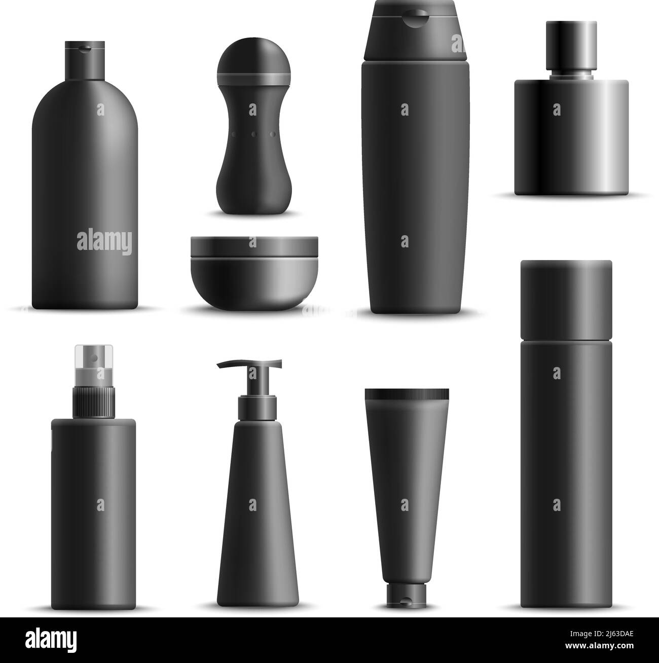 Set of realistic mens cosmetics in black packaging including cream