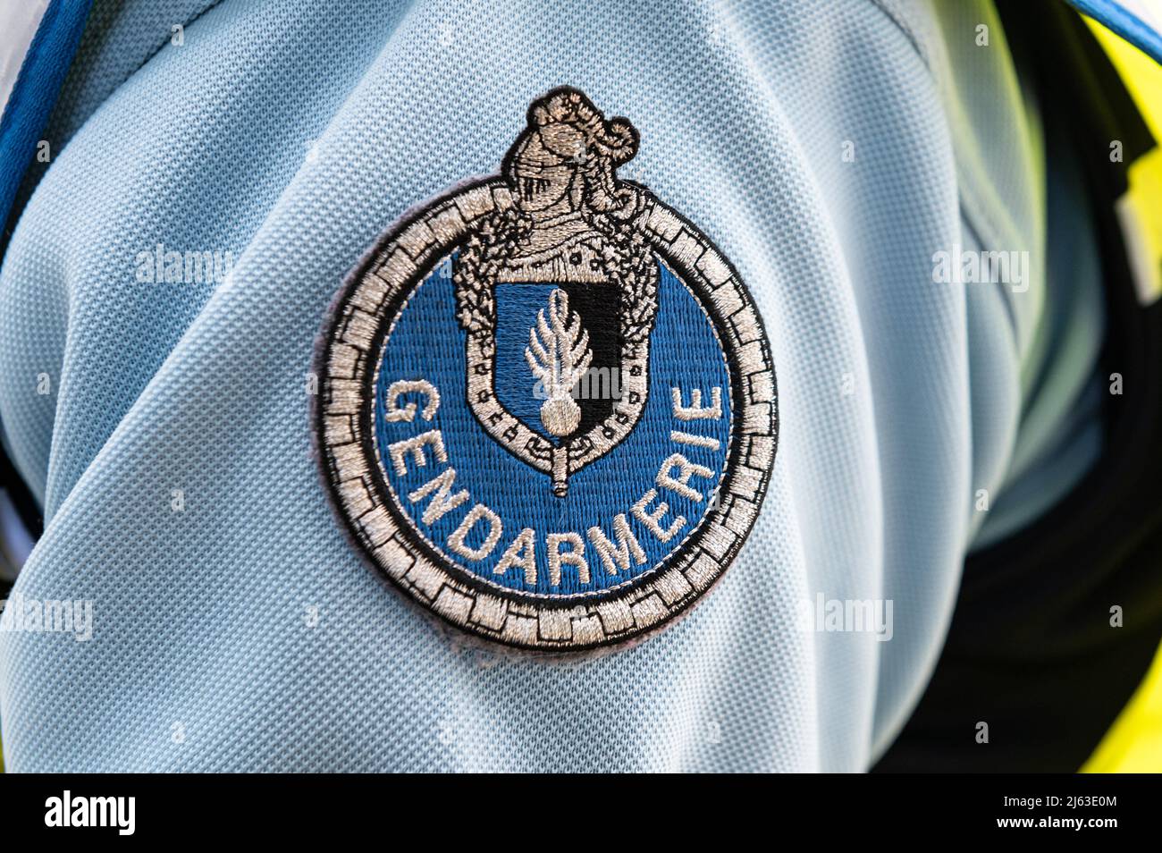Le Luc En Provence, France. 27th Apr, 2022. The logo of the gendarmerie