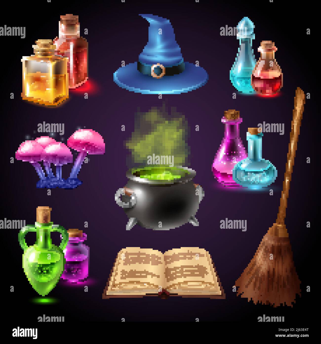 Halloween realistic set with various objects for witches isolated on ...