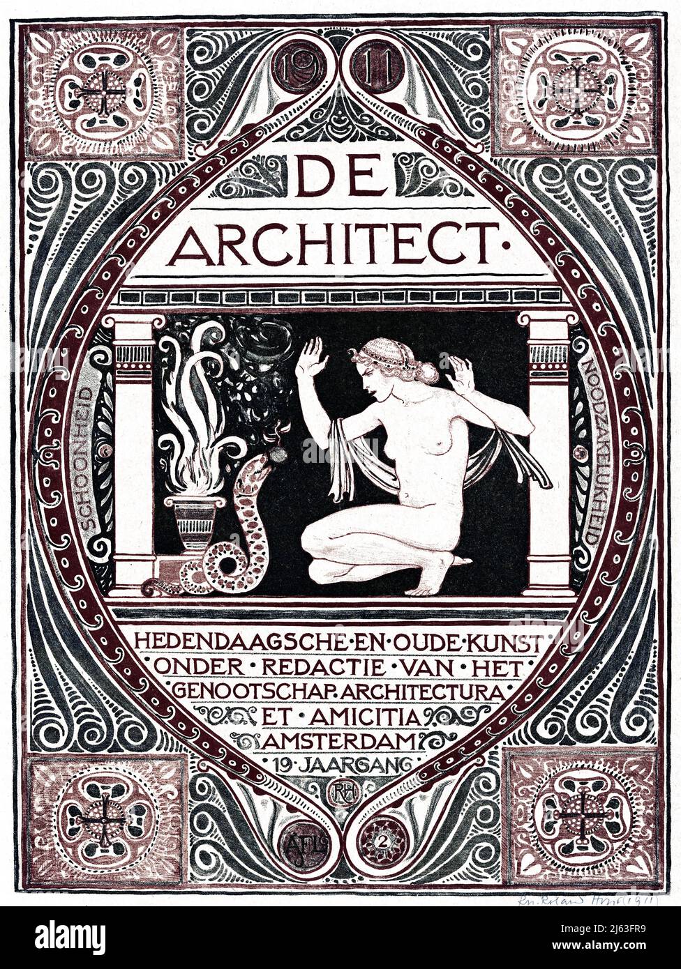 Art - Richard Nicolaus Roland Holst painting - Omslagontwerp voor; De Architect, 1911 (1911) Stock Photo