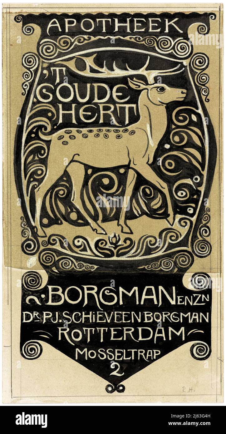 Art - Richard Nicolaus Roland Holst painting - Vignet Apotheek ‘t Goude Hert, Rotterdam (1878 - 1938) Stock Photo