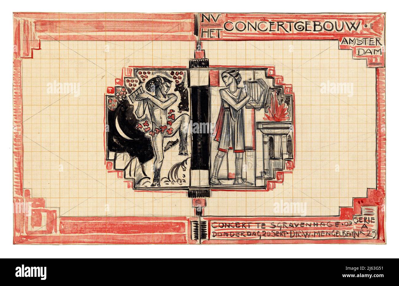Art - Richard Nicolaus Roland Holst painting - Ontwerp voor de omslag van een programma van het Concertgebouw (1878 - 1938) Stock Photo