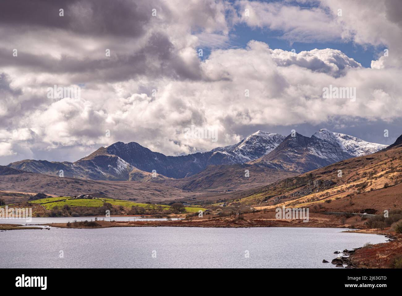 Snow capped Snowdon mountain, Snowdonia, North Wales Stock Photo