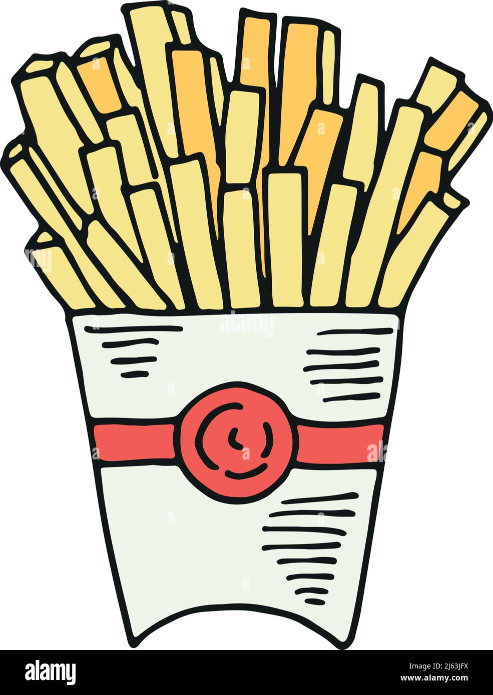 French fries in paper bag. Fast food snack icon Stock Vector
