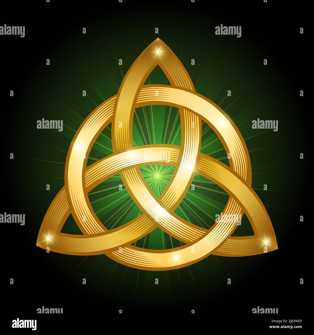 Emblem of Golden Celtic Trinity Knot isolated on black Background. Vector illustration. Stock Vector