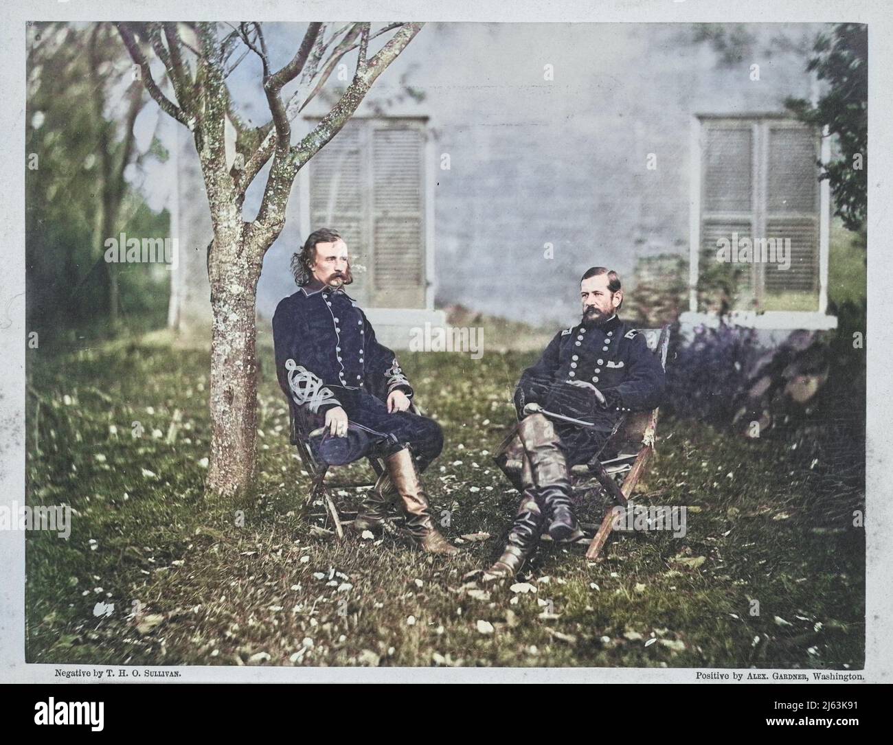 Major General Alfred Pleasonton and General George Armstrong Custer | 1863 | Timothy H. O'Sullivan Stock Photo