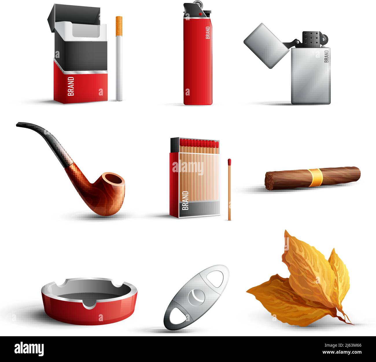 Traditional tobacco products realistic set with cigarette pack matches