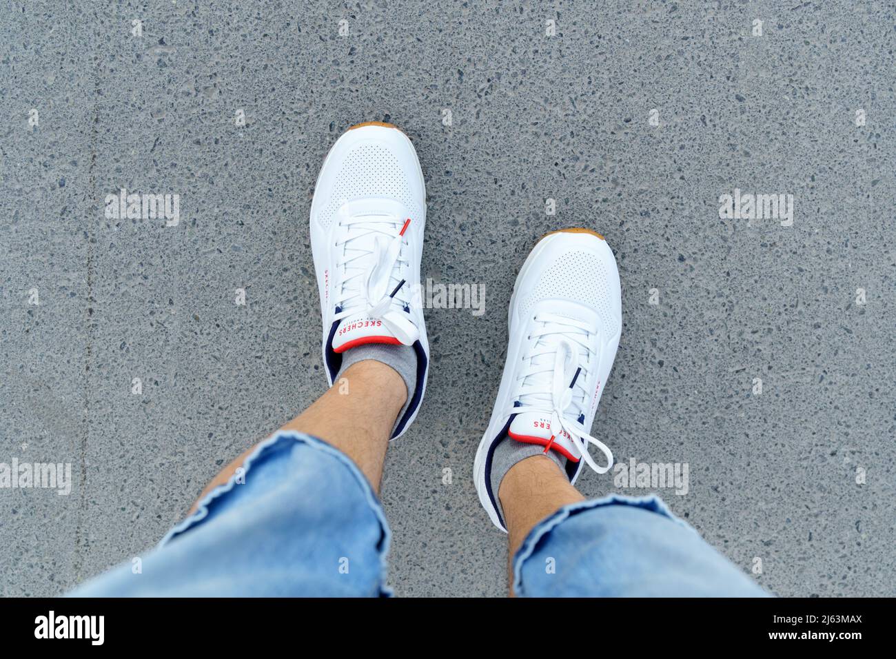 Tyumen, Russia-April 27, 2022: Skechers logo USA Inc. is an American  lifestyle and performance footwear company. Selective focus Stock Photo -  Alamy