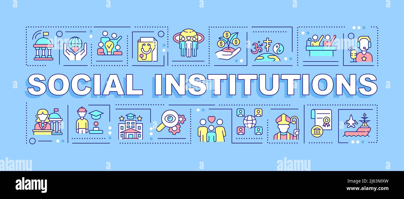 Social institutions word concepts blue banner Stock Vector