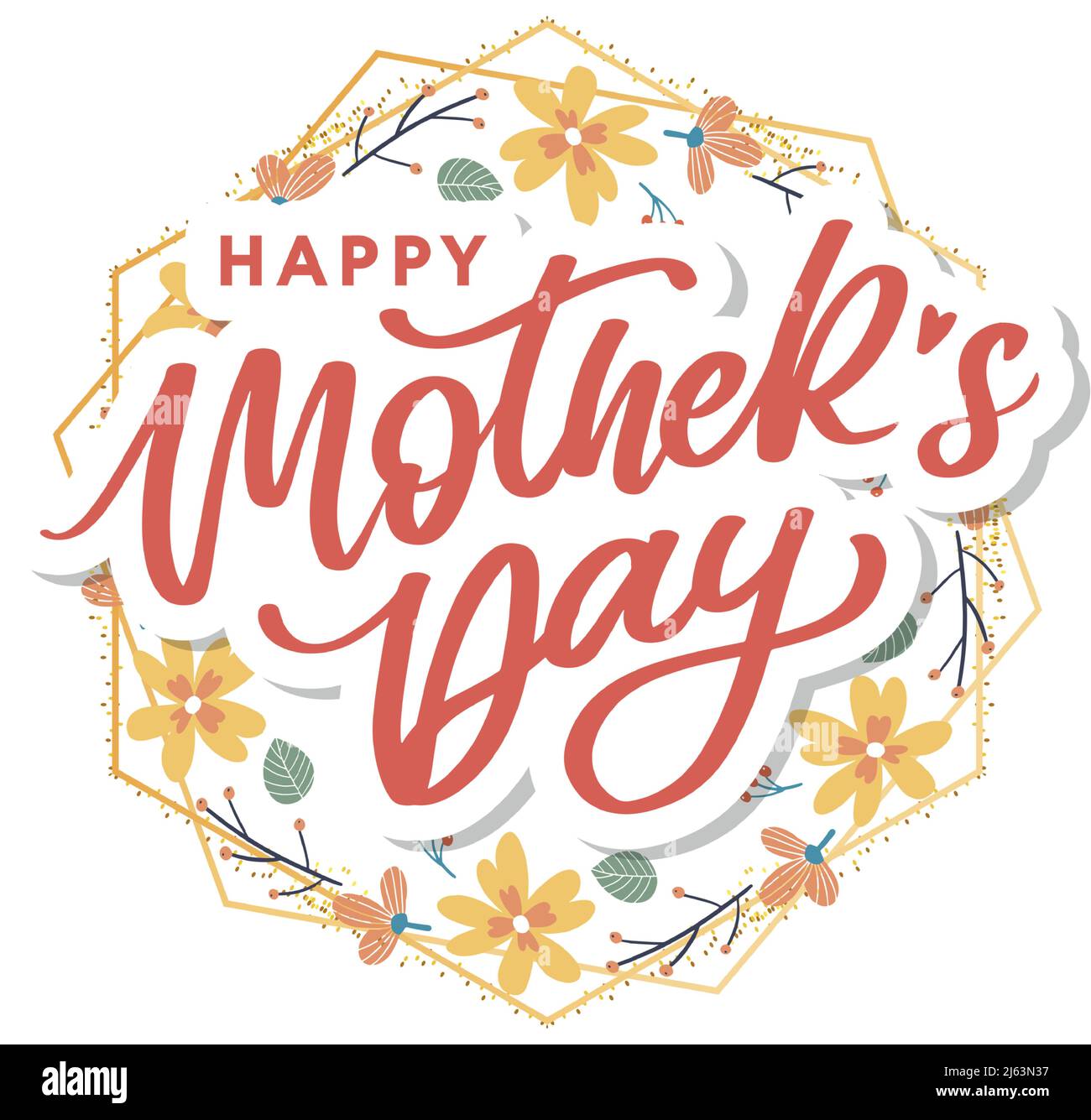 Happy Mothers Day lettering. Handmade calligraphy vector illustration. Mother's day card flowers Stock Vector