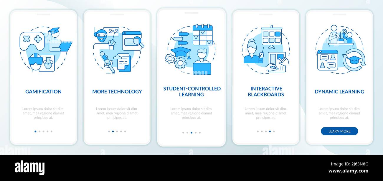 Technology in education trends blue onboarding mobile app screen Stock ...