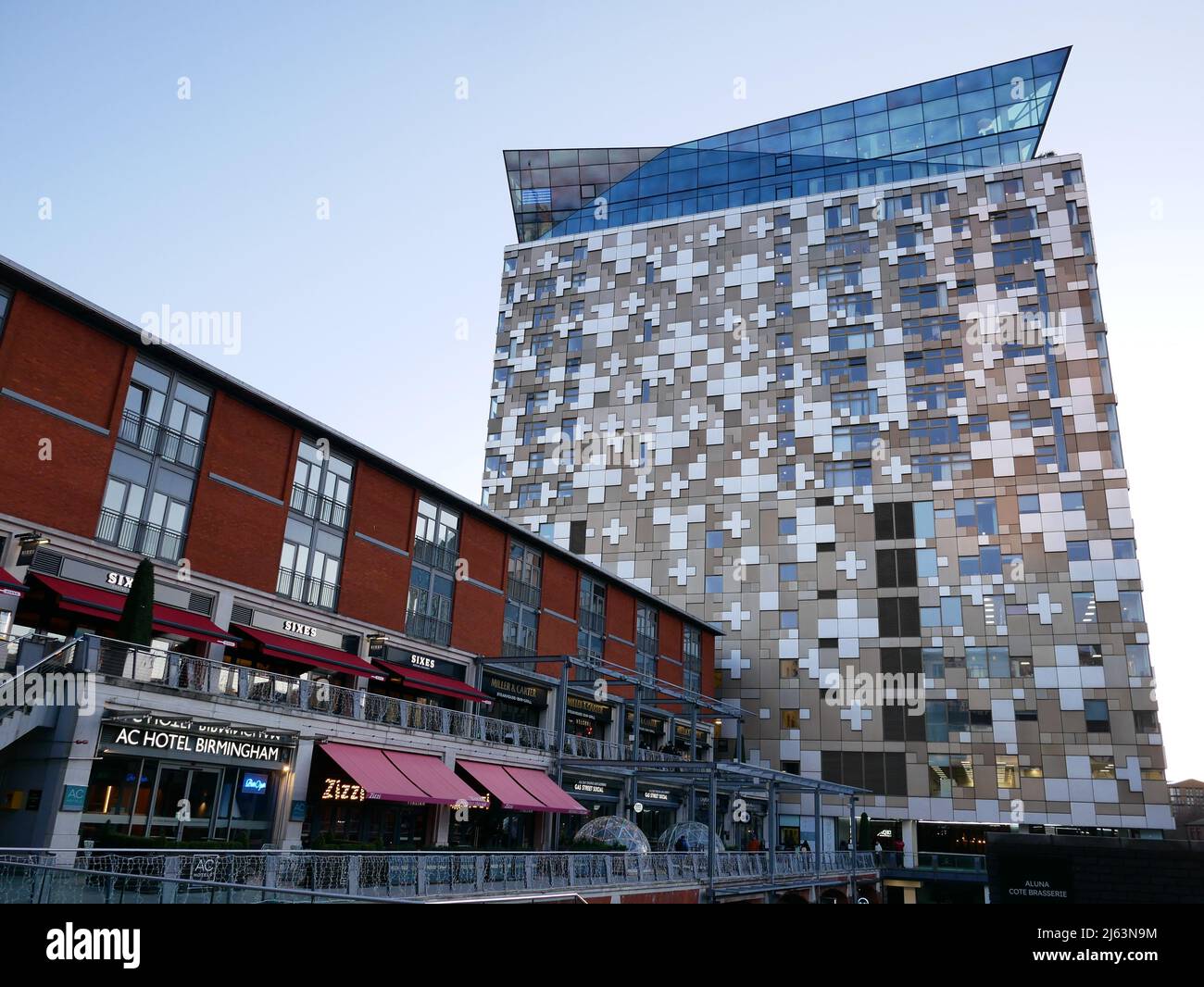 The Cube, Birmingham. More than just offices the landmark building houses a hotel, apartments, a bowling alley and the UK’s largest automated car park. Stock Photo