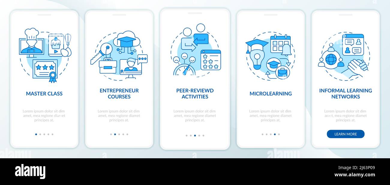 Online education trends blue onboarding mobile app screen Stock Vector ...