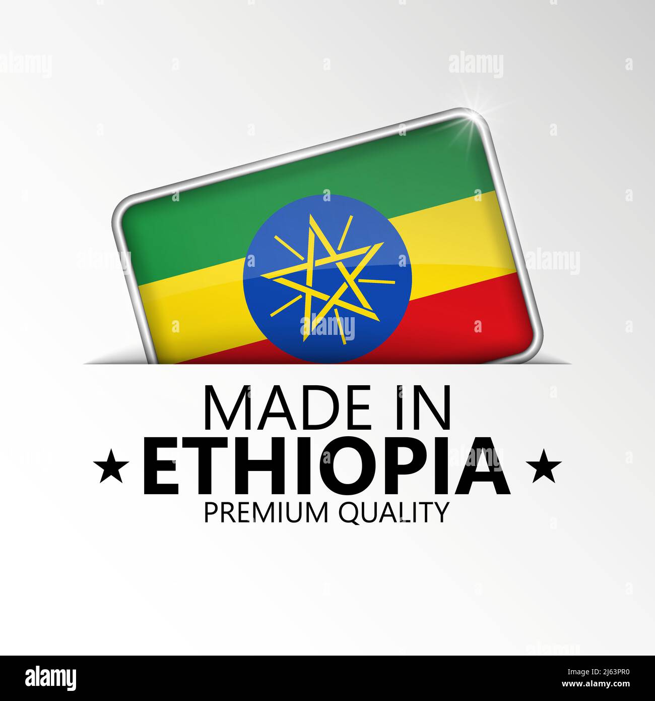 Made in ethiopia price tag with national flag hires stock photography